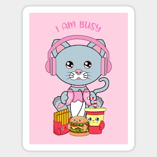 I am busy, cute cat playing videogames Magnet